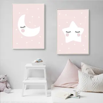 Luna Roz Cloud Star Pepinieră Copil Poster De Arta Drăguț Decorative De Imprimare De Decorare Pictura Pe Perete Poza Nordic Copil Copil De Cameră Decor