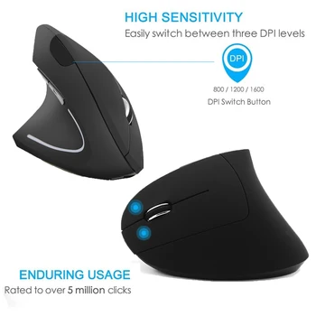 CHYI Reîncărcabilă, fără Fir, Mouse-ul 1600DPI Reglabil Ergonomic Vertical Soareci Gamer Biroul Dreapta Mouse-ului Pentru Laptop, PC, Macbook