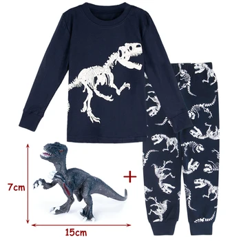 Pijama din Bumbac pentru Baieti Copii Dinozaur Set de Pijamale Desene animate pentru Copii de Iarna Cald Homewear Copilul 2 ani-10 Ani de Top+Pantaloni Haine