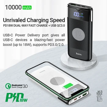 Hoco banca de putere PD QC 10000mAh 18W Tip C USB wireless de încărcare baterie externă mobil portabil încărcător rapid USB-C