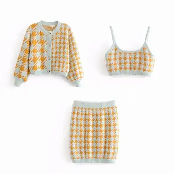 Vintage dulce houndstooth scurte, topuri tricotate femei camis 2019 moda fără mâneci elastic doamnelor bluze casual blusas mujer