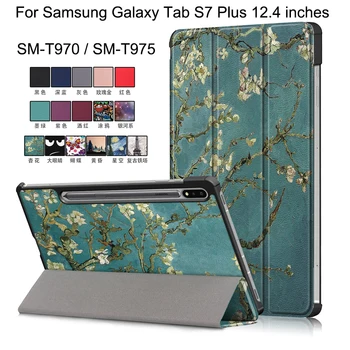 Pentru Samsung Galaxy Tab S7 Plus 12.4 în Pictate din Piele PU Caz Flip SM-T870 SM-T875 urma Inteligent de Pliere Capacul suportului Funda Shell
