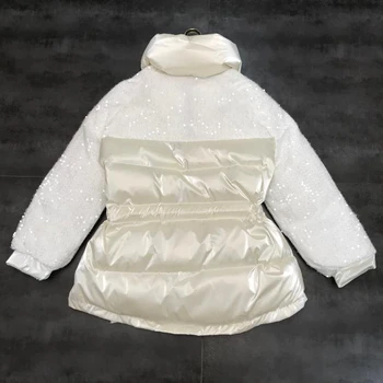2020 iarna nou strălucitor geaca de iarna femei cu paiete de cusut cordon talie strat de bumbac negru/argintiu/alb de zăpadă uza MY400