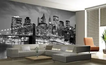 Alb-negru imagine de Fundal New York, Noapte, Peisaj, Fotografie 3d Murală de hârtie de Perete Camera de zi 3d picturi Murale TV de Fundal autocolant