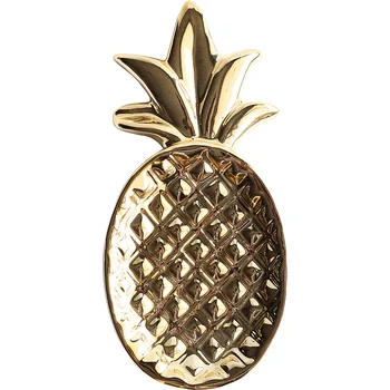 Aur Decorative De Ananas, Frunze De Ceramică Încărcător Placă De Porțelan Bomboane Breloc Vas De Stocare Bijuterii Placa De Vase Veselă De Masă