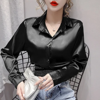 Femei Din Satin Tricouri Bluze Cu Maneca Lunga Moda Diamant Criss Cross Satin Bluza Femei 2020 Toamna Streetwear-Sexy Culturilor Topuri