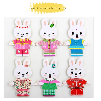 Noi Bunny Dressing Joc de Puzzle pentru Copii Cognitive Potrivite Jucarii Rafinat din Lemn Cutie de Depozitare în condiții de Siguranță Pentru Copii