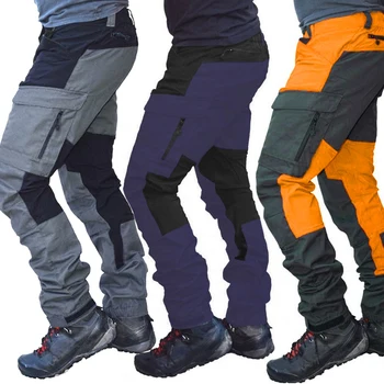 Bărbați Moda de Bloc de Culoare Multi Buzunare Sport Lungi Pantaloni Cargo Pantaloni pentru Bărbați Tactice Lucra iute Uscat Pantaloni