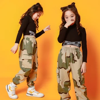 Copiii Hip Hop haine Negre Swearshirt Pantaloni de Camuflaj dans de Fete de îmbrăcăminte carnaval Jazz Dans Costum de Haine Stadiu de Uzura
