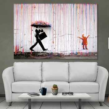 Banksy Artă pline de culoare de Ploaie Perete Panza Pictura de Postere și de Imprimare Arta de Perete Imaginile pentru Camera de zi de Decorare Acasă Cuadros