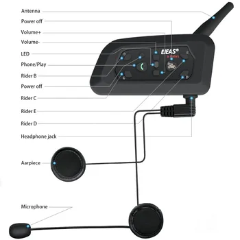 EJEAS V6 Pro Bluetooth Motocicleta Casca Comunicator Interfon 850mAh Moto cu Cască Cu Microfon 1200m Interfon Pentru 6 Piloti