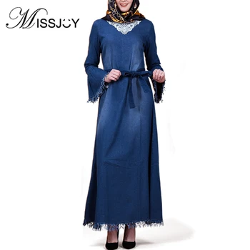 MISSJOY Arab Rochie Denim Abayas Șirag de mărgele turc Rochii Maxi Marocan Caftan Elegant vestido blugi Vestido Tradicional Musulmani