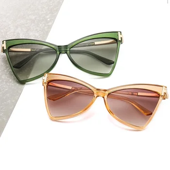 2021 Noi Ochi de Pisica ochelari de Soare Femei Barbati Verde 2021 Clasic de Epocă T scrisoare de decorare Ochelari Supradimensionate Cadru Gradient de Lentile UV400