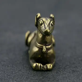 Chineză Alamă Sculptate Zodia Câine Animal De Ceai De Companie Mână De Colectare Acasă Ornamente De Animale Statuie