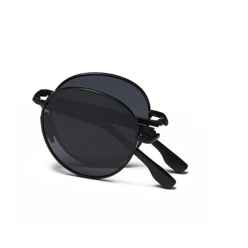 2020 Bărbați Pliat Polarizat ochelari de Soare Rotund , Negru Oglinda Colorate, Ochelari de Soare UV400 Protecție Portabil Ochelari S192