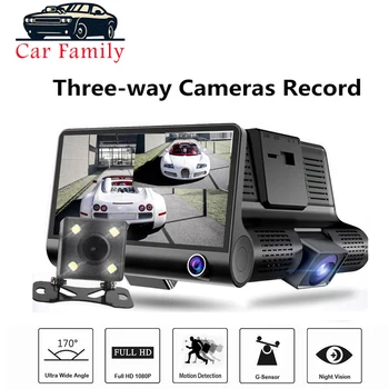 FHD 1080P 4.0 Inch Trei Camera Auto DVR Dash Camera Ecran IPS Camera Auto de Bord Cam Recorder Video de Viziune de Noapte G-senzor