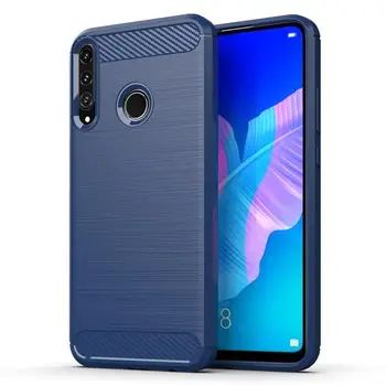Albastru închis caz pentru Huawei P40 Lite E telefon, serie de carbon (fibra de carbon stil) de caseport