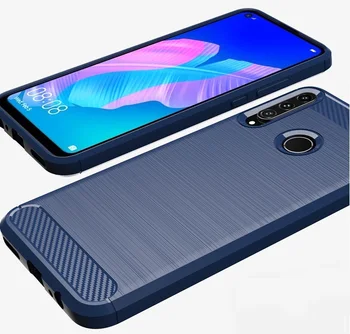 Albastru închis caz pentru Huawei P40 Lite E telefon, serie de carbon (fibra de carbon stil) de caseport