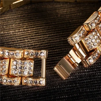 Mens De Moda De Aur/Argint Placat Cu Lanț Solid Ice Diamond Gros Miami Cubanez Lanț De Link-Ul Hip-Hop Watchband Brățară Bijuterii