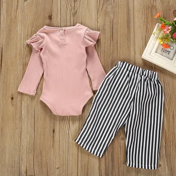 Fetița nou-născuți haine roz set Fete pentru copii Haine Haine Romper Body+Stripe Pantaloni Lungi Set bambino abbigliamento t5