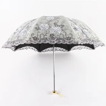 Noi pliere umbrela dantela brodata dublu-strat de vinil de trei ori umbrela anti-uv umbrelă de soare sunny umbrela