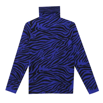 Toamna Iarna Haine Pentru Femei Pulover Guler Zebra Stripe Topuri Tricot Pulover Jumper Maneca Lunga Stretchable T00301A