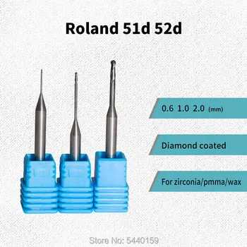 3 piese Roland dwx 50/51/52 DLC/diamant acoperite de frezat freze dentare cad / cam frezare freze de 0,6 mm/1.0 mm/2.0 mm