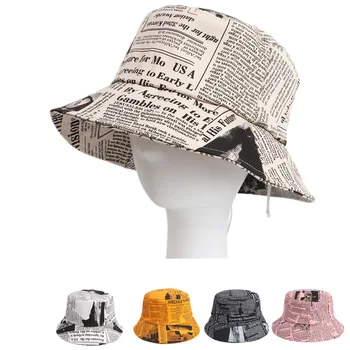 2020 Bumbac imprimare Ziar Găleată Pălărie Pescar Pălăria în aer liber, de călătorie pălărie de Soare Capac Pălării pentru Bărbați și Femei 238