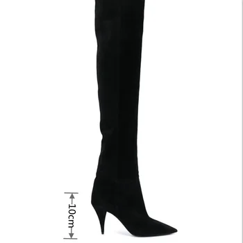 Mstacchi Cutat Culoare Solidă a Subliniat Tocuri Subtiri Femei Cizme Genunchi ridicat de Dimensiuni Mari 35-46 2020 Moda Doamnelor Pantofi de Zapatos De Mujer