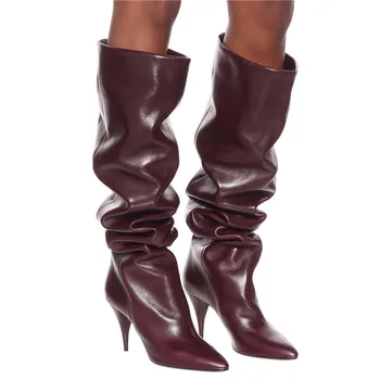 Mstacchi Cutat Culoare Solidă a Subliniat Tocuri Subtiri Femei Cizme Genunchi ridicat de Dimensiuni Mari 35-46 2020 Moda Doamnelor Pantofi de Zapatos De Mujer