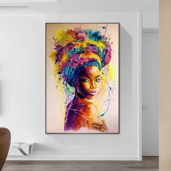 Femeie din africa de Arta Graffiti Panza Pictura pe Perete Postere si Printuri Negru Fata Abstract, Arta de Perete de Imagine pentru Camera de zi