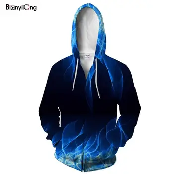 2020 nouă Flacără albastră 3D Zip Hanorac Barbati cu Fermoar Catifea Hoody Tricou Imprimare Pulover de Trening de sex Masculin Haina de Toamna Streatwear topuri