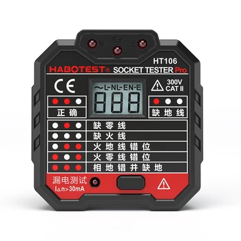 Habotest HT106 Socket Tester Pro Tensiune de Test Soclu Detector UNIT UE Plug Ground Zero Linie Plug Polaritate Faza Verifica 48-250V LCD