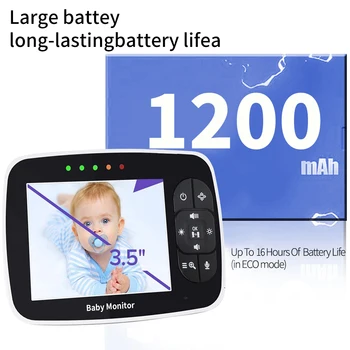 EOONKK Video Baby Monitor cu Camera de la Distanță Pan Zoom, 3.5-Inch Ecran LCD Color, afisare Temperatura, cântec de Leagăn, cu Două sensuri Audio,