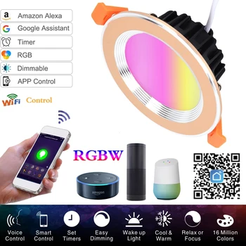 RGB+CW WIFI Smart LED Downlight Estompat Tuya App Spot Led 220V / 110V Lampă de Tavan, Spoturi Încastrate Rotund Panoul de Lumina