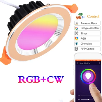 RGB+CW WIFI Smart LED Downlight Estompat Tuya App Spot Led 220V / 110V Lampă de Tavan, Spoturi Încastrate Rotund Panoul de Lumina