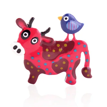 Colorate de Vacă și de Pasăre Broșă Pin Email Guler Broșe Ace Fete Baieti Animal de Companie de Îmbrăcăminte Insigne Eșarfă Catarame Bijuterii Hot Nou