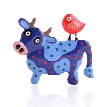 Colorate de Vacă și de Pasăre Broșă Pin Email Guler Broșe Ace Fete Baieti Animal de Companie de Îmbrăcăminte Insigne Eșarfă Catarame Bijuterii Hot Nou