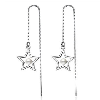 KOFSAC Noua Moda Argint 925, Cercei Elegant Stea Timp Tassel Cercei cu Perle Pentru Femei de Ziua Îndrăgostiților Cadouri Bijuterii