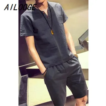 AILOOGE T-shirt casual respirabil cu mânecă scurtă tricou + pantaloni scurți de vară din China 2018 noua moda pentru bărbați pentru Bărbați Seturi