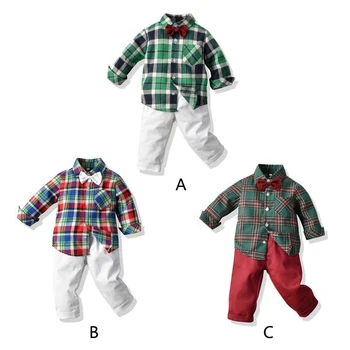 Noi 3pcs Domn Băieți Copii Haine Costume Copilul Bumbac Papion+Maneca Lunga Tricou cu Dungi+Salopete Pantaloni Haine pentru Sugari