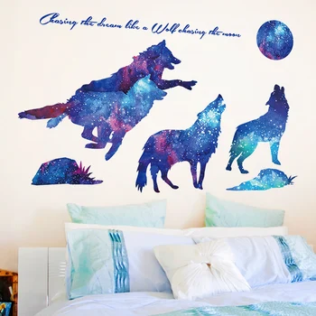 1Set Destul de Lup Starry Night Sky Moon Autocolante de Perete din PVC Material DIY Animale Arta Murala pentru Camere Copii, Living Decor Consumabile