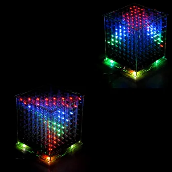 Diy electronice 3D led multicolor de lumină cubeeds kit cu animații Excelente, 3D8 8x8x8 cadou led display electronic diy kit