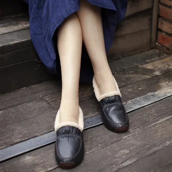Din Piele cu Blană, Pantofi pentru Femei de Iarnă Caldă Mocasini 2020 Nou Blana de Miel de Iarnă Apartamente Pantofi Slip On Mocasini pentru Iarna pentru Femei