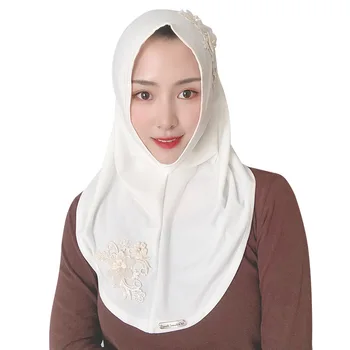 Văl musulman Florale Dantela Broderie, Femei de Moda de Vara Voal,spandex Elastic Instant Hijab Folie