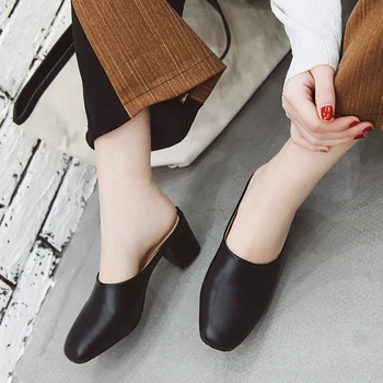 FOREADA Femei Pantofi cu Tocuri inalte Casual Bloc Tocuri Catâri Pantofi Deget de la picior Pătrat Pantofi de Moda Lady 2019 Încălțăminte Alb Dimensiuni Mari 4-12