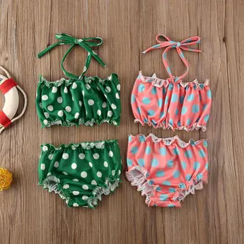 De Vară 2020 Copil Copii Copii Fete Bikini Seturi Polka Dot Imprimare Fără Mâneci Curea De Costume De Baie Costume De Baie Costum De Baie