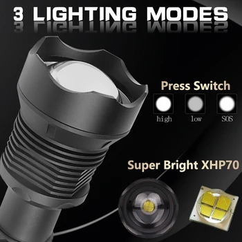 XHP70 40W Lanterna LED-uri Lanterna USB Lanterna Reincarcabila cu zoom Tactice de apărare flashligh Pentru vanatoare Camping
