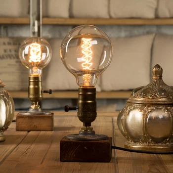 Vintage Industriale de Masă LED Lumini Cu intrerupator Edison Becul de Lemn Lampa de Birou Retro Home Decor Creativ Cadou de Arta Lumina de Noapte