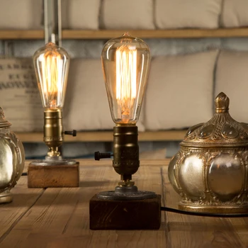 Vintage Industriale de Masă LED Lumini Cu intrerupator Edison Becul de Lemn Lampa de Birou Retro Home Decor Creativ Cadou de Arta Lumina de Noapte